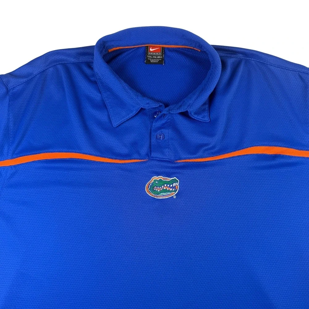 Nike Team Florida Gators Mens XXL‎ Polo Shirt Blue Orange Embroidered Logo NCAA
